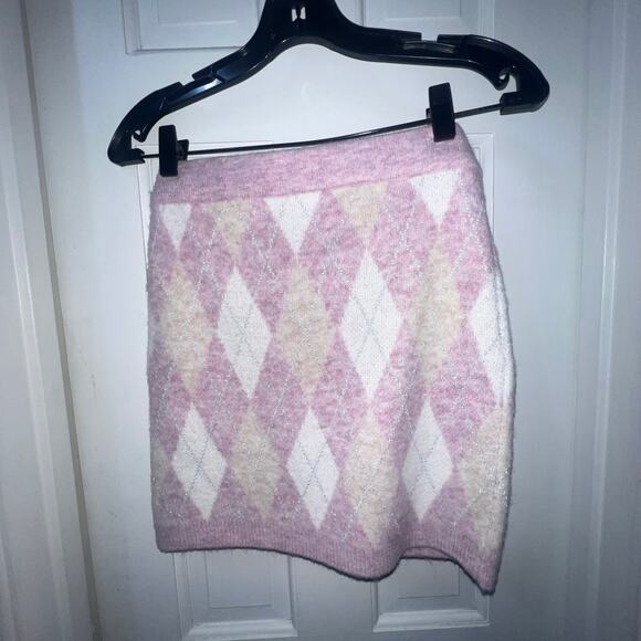 LOVERS + FRIENDS CASEY LUREX ARGYLE MINI SKIRT SIZE SMALL - Picture 7 of 8